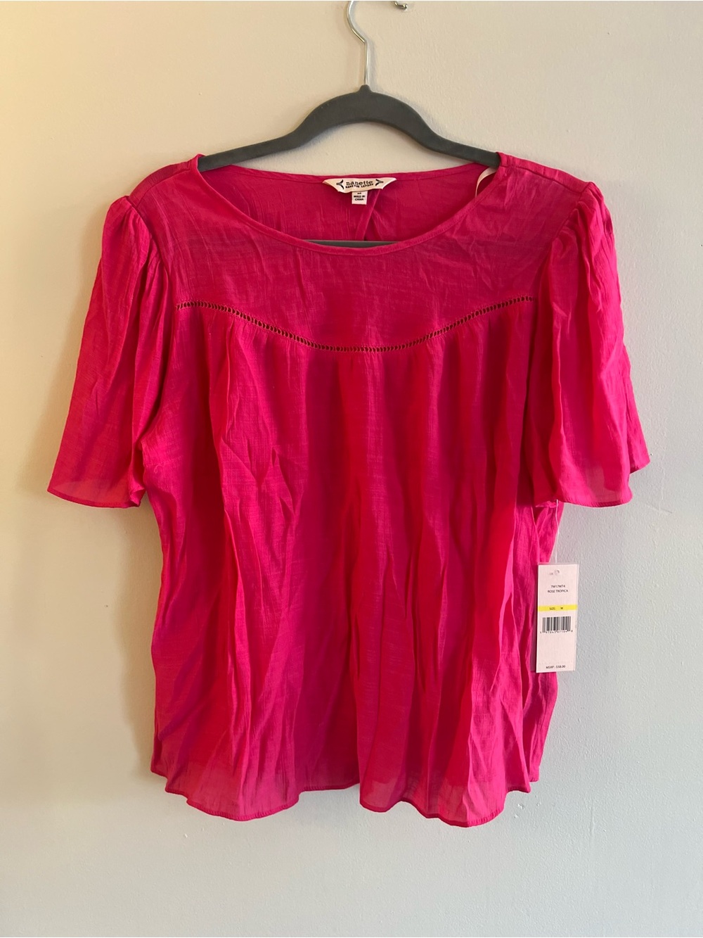 Nanette Lepore Hot Pink Short Sleeve Peasant Blouse